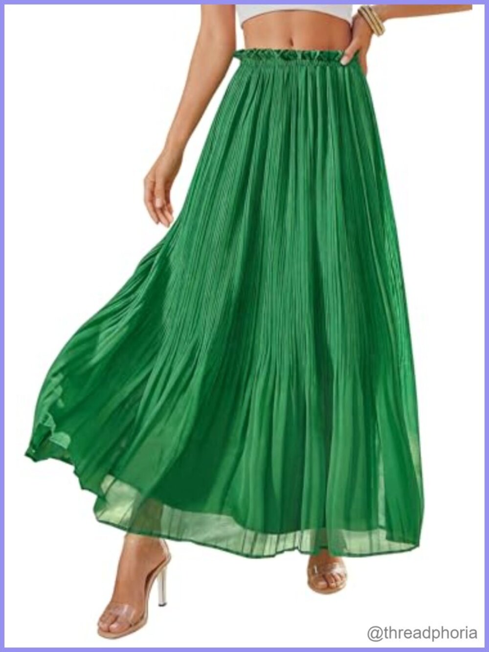 Pleated Midi Skirt Womens High Waisted Chiffon Flowy A-Line Summer Beach